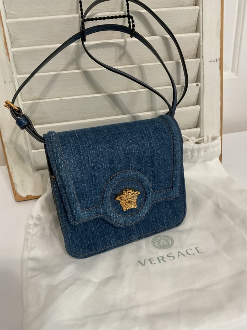 Versace La Medusa Denim Crossbody Bag